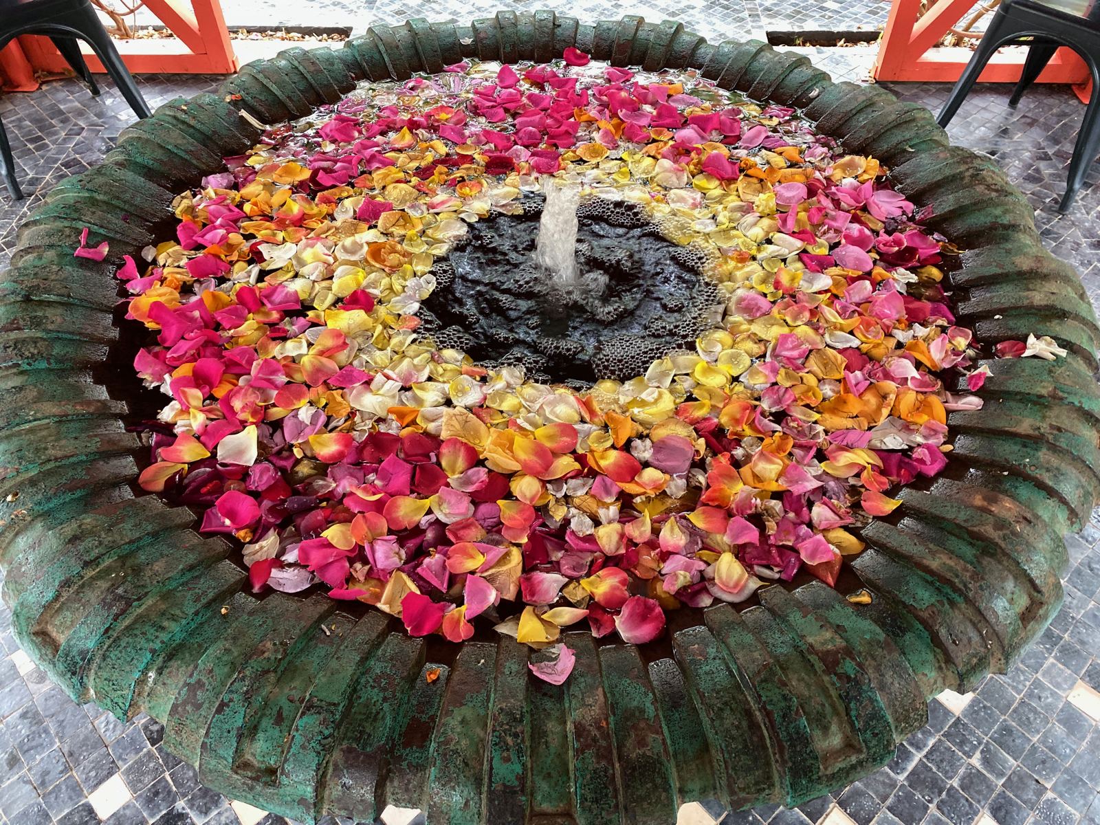 Brunnen voller Rosenblüten